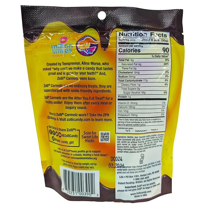 Zollipops Zolli Caramelz Clean Teeth Candy (3 Ounce) - Dark Chocolate