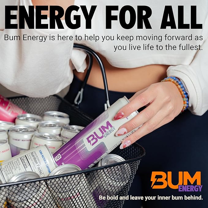 BUM Sugar-Free Energy Drink, Orange Sunrise - Lightly Carbonated & No Artificial Colors, Natural Caffeine & Citicoline for Energy & Focus, Brain Boost & Workout Sports Beverage - 12 oz, Pack of 12