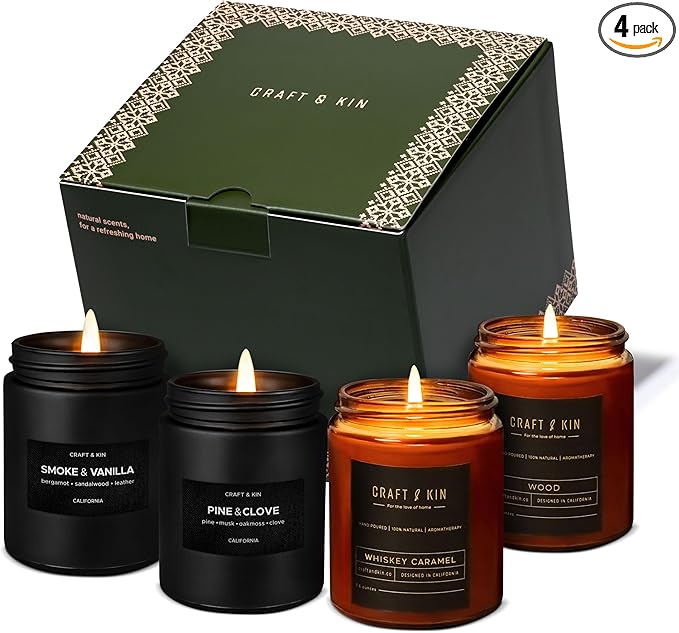 Craft & Kin Scented Candle Gift Set | Embers & Spice Home Scented Candle Sets for House Warming, Men's Gift Candles
