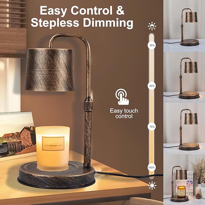 Candle Warmer Lamp Dimmable Wax Melt Warming Lamp with Timer Scented Wax Candle in Jar During Bathing & Yoga & Meditation with 2 Bulbs Home Decor Gift for Female (Imitation Copper Cover)