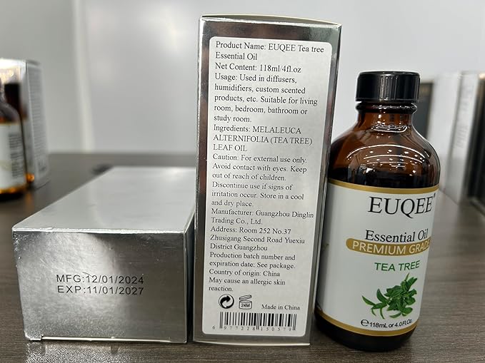 EUQEE Tea Tree Essential Oil 4Fl.Oz Pure Tea Tree Oil with Glass Dropper for Aromatherapy, Diffuser, Soap Making, DIY Soap - 118ml