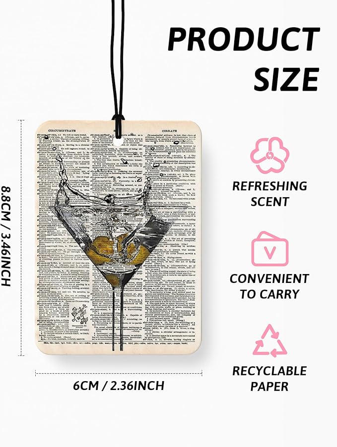 Vintage Alcohol Themed Car Air Freshener 4 Pcs, Retro Martini Whisky Wine Hanging Air Freshener for Bar Cars Closet Drawer Books, Alcohol Lovers Gifts Car Accessories Mirror Decor for Women