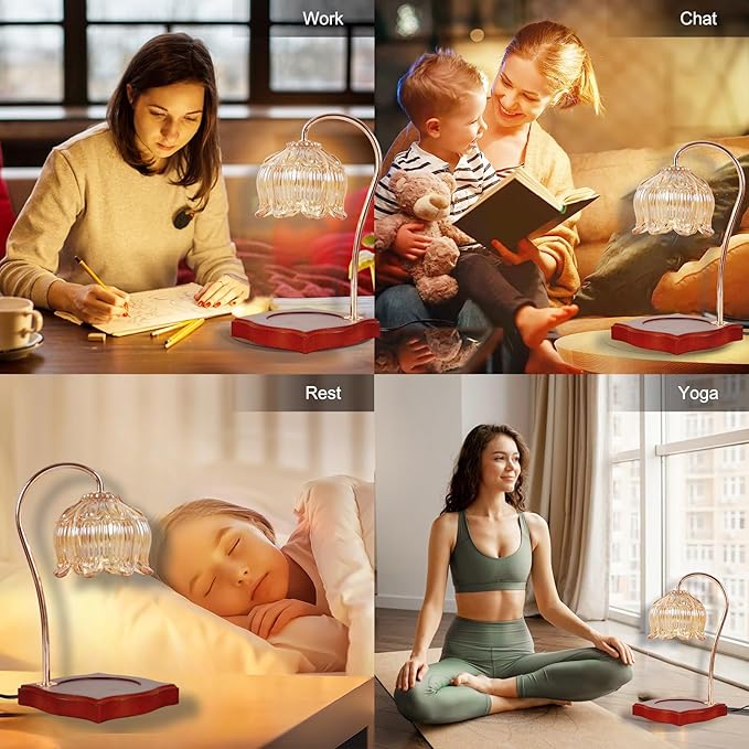 Candle Warmer Lamp Dimmable Wax Melt Warming Lamp with Timer Scented Wax Candle in Jar During Bathing & Yoga & Meditation with 2 Bulbs Home Decor Gift for Female (Blooming Flowers)