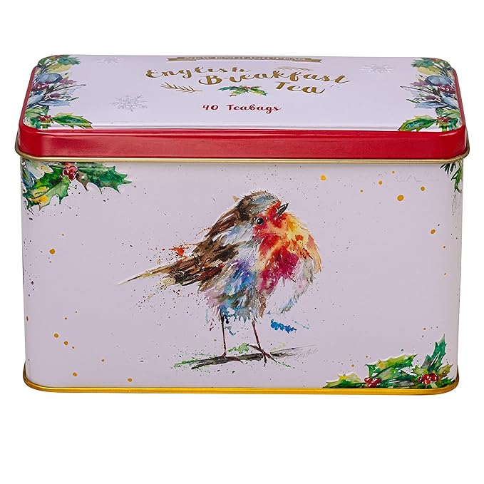 New English Teas Christmas Robin Tea Tin with 40 English Breakfast Teabags