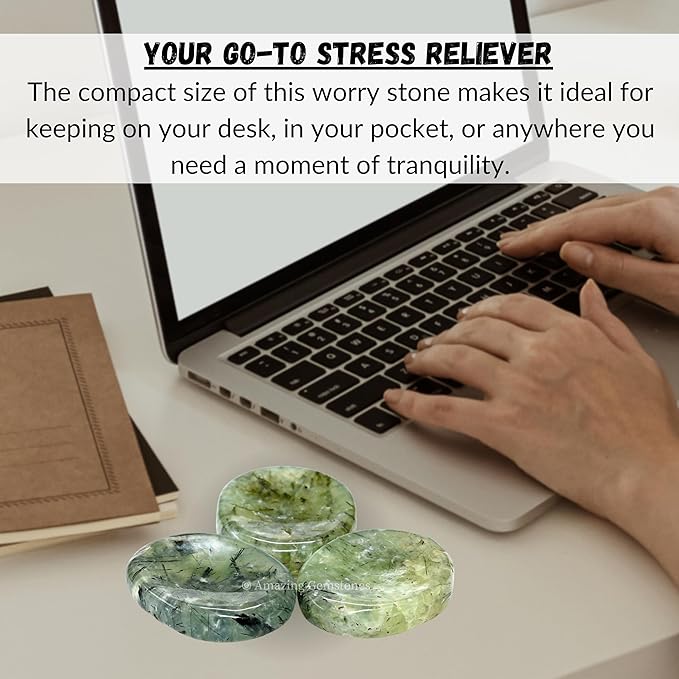 Amazing Gemstone Prehnite Worry Stone, Healing Crystals - Piedra Crystal Fidget for Gift, Meditation, Calming, Relaxation, Stress Relief
