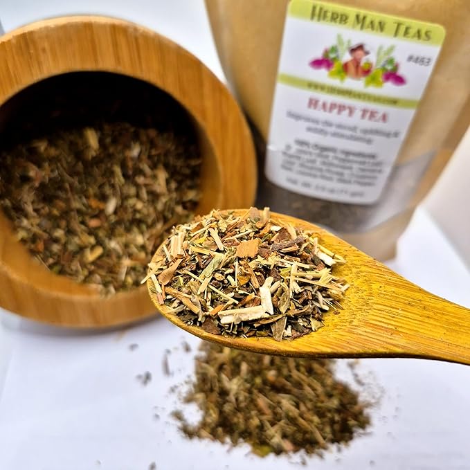 HAPPY TEA — Pleasant Organic Herbal Blend for a Feel-Good Daily Boost — by Master Herbalist Khabir — 100% Organic, Non-GMO, No Additives