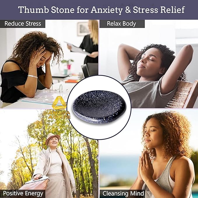 Blue Goldstone Worry Stones – Crystal Thumb Worry Stone for Anxiety, Stress – Relaxing and Soothing Balance Stones for Meditation, Stress Relief – Healing Stones and Crystals for Men and Women