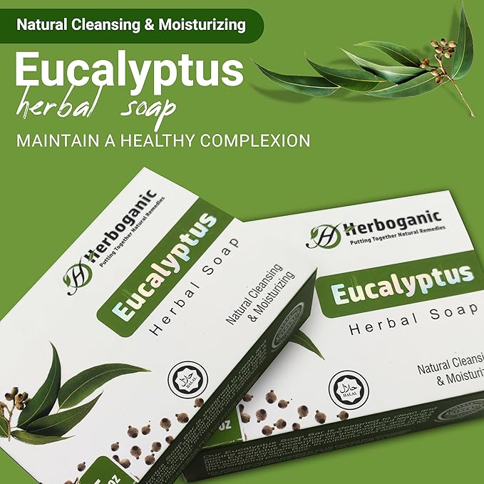 HERBOGANIC Eucalyptus Herbal Soap | Pack of 6 of 5oz soap Bar | Ideal for Men and Women, Soothing and Nourishing Soap for Moisturization