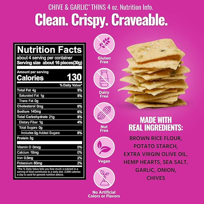 Every Body Eat Snack Thins, Allergen Friendly, Vegan, Gluten Free and Dairy Free (6 Count, Chive & Garlic)