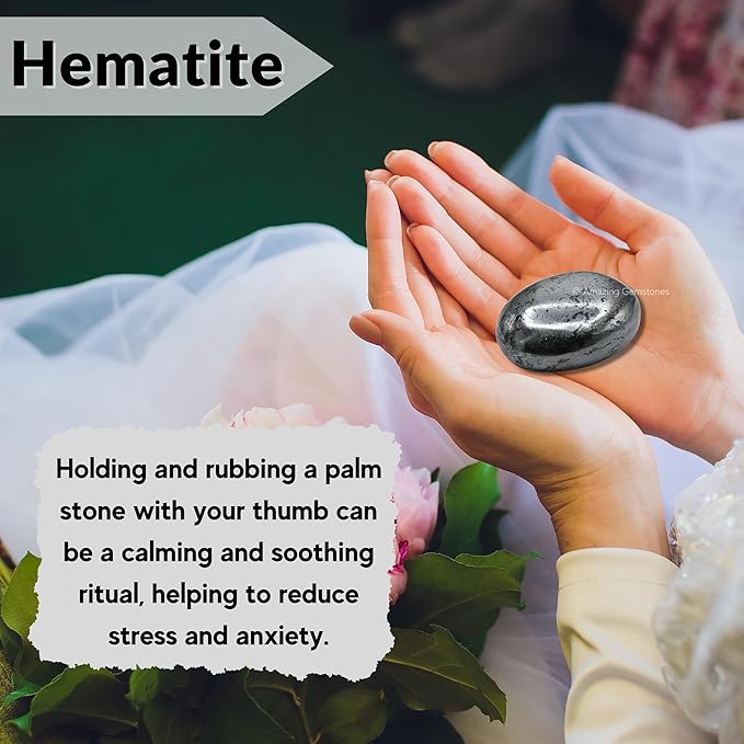 Amazing Gemstone Hematite Crystals and Healing Stones - Large Palm Stone Crystals Piedra - Crystal for Good Luck, Balanced Positive Energy, Meditation - Unique Stocking Stuffers Gifts for Women, Men
