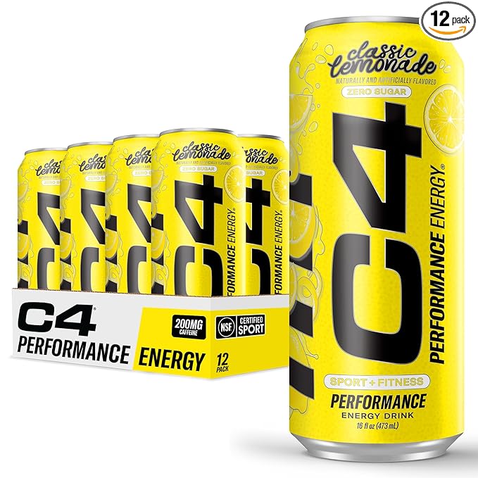 Cellucor C4 Energy Drink, Lemonade Limited Edition Carbonated, Sugar Free Pre Workout Performance Drink with no Artificial Colors or Dyes, 16oz Pack of 12