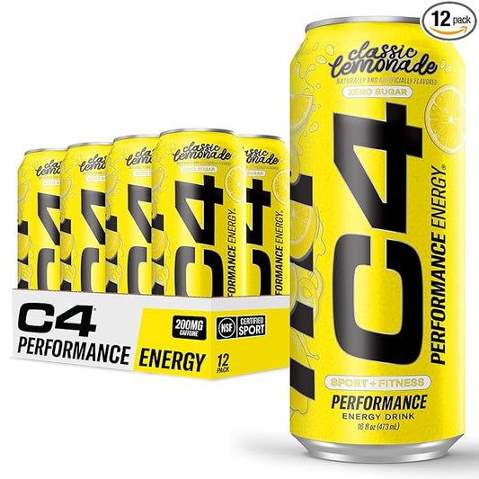 Cellucor C4 Energy Drink, Lemonade Limited Edition Carbonated, Sugar Free Pre Workout Performance Drink with no Artificial Colors or Dyes, 16oz Pack of 12