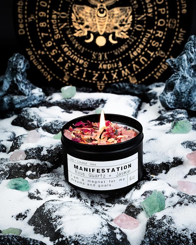 Crystal Soy Candles, Handmade Wishing Gifts, Wishing Law of Attraction, Moon Magic, Birthday Candle Gifts. (MANIFESTATION)