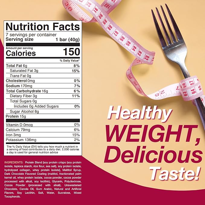 ProtiDIET Gluten Free Crunchy Cereal Chocolate Fiber Protein Bars - High Protein Snacks, Perfect On-the-Go Nutrition Snacks to Support a Busy and Active Lifestyle - 7 Protein Bars Per Box