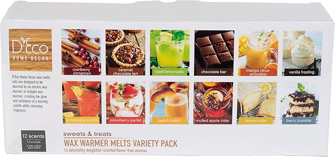 D'Eco Fall Sweet Treats Wax Melts - 12 Count Variety Pack Home Fragrances- Long Lasting Scented Wax Tarts for Wax Warmers- Caramel, Apple Cider, Cranberry Cinnamon, Chocolate, Vanilla & Fruity Scents