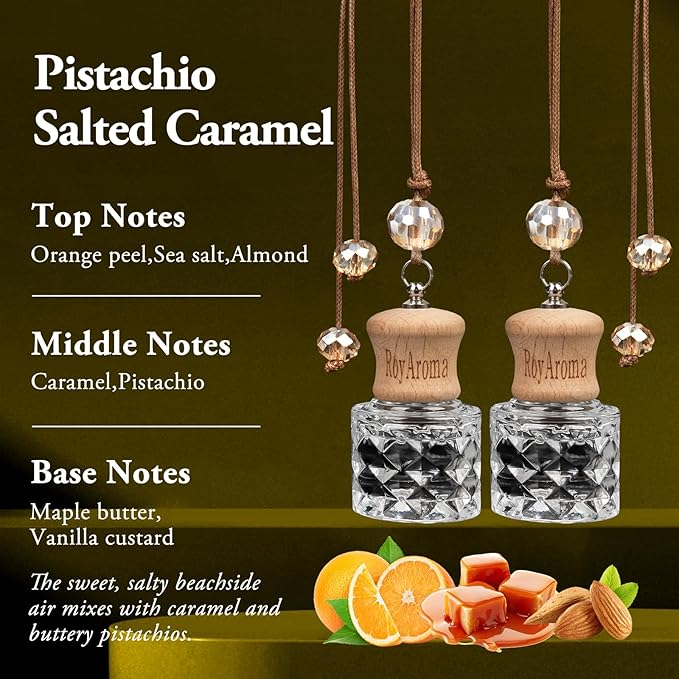 Hanging Car Air Freshener, 2 Pack Long Lasting Car Fresheners up to 30-45 Days, Natural Fragrance Cars Essential Oil Diffuser for Home Office - Pistachio Salted Caramel