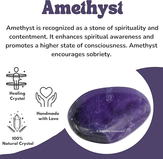 Amazing Gemstone Amethyst Crystals and Healing Stones Tumbled - 1 oz, Natural Healing Stones for Energy Balance, Stress Relief - Premium Polished Gems Rocks for Meditation and Wellness