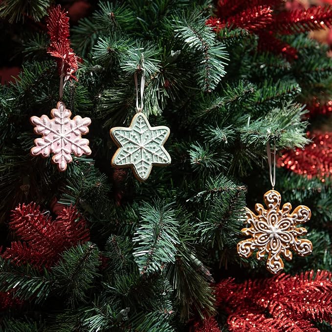Braxio Gingerbread Snowflake Ornaments - Christmas Figurine Ornaments Decorative Hanging Ornaments for Christmas Tree Set of 3