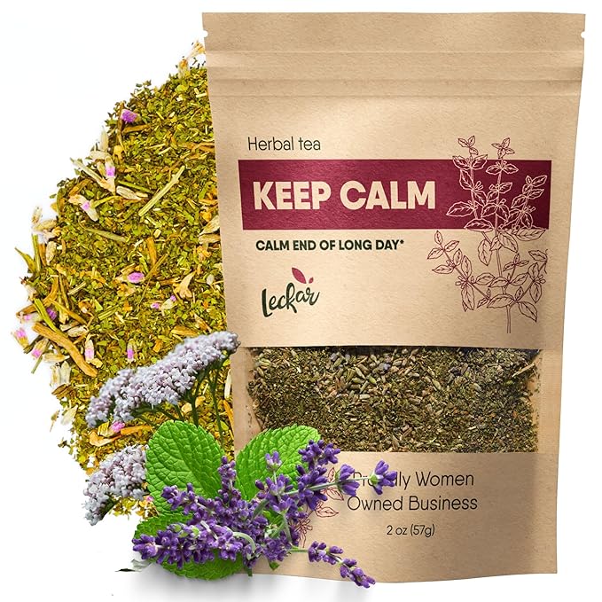 Organic Keep Calm Valerian Root, Lavender, Peppermint Herbal Tea Loose Leaf Relaxing Wellness Blend Caffeine-Free | Natural Stress Relief & Restful Sleep Aid