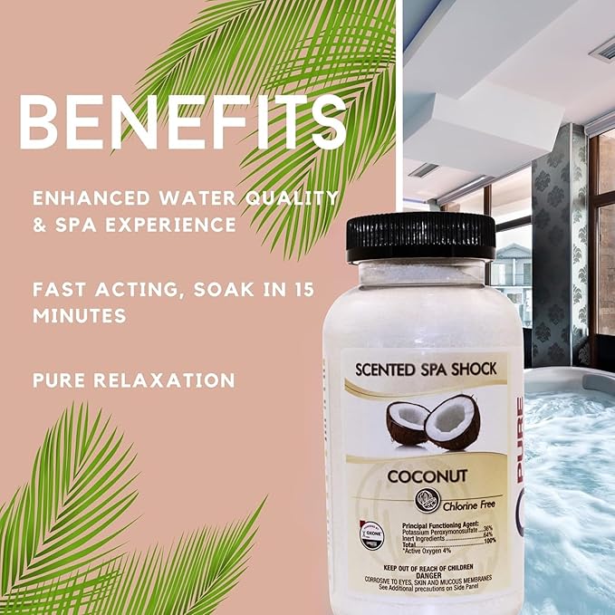 Coconut Aromatherapy Spa Shock Granules | Non-Chlorine Oxidizer for Spa & Hot Tub | Compatible with Bromine & Chlorine Tablets | Neutralizes Odors & Enhances Water Clarity, 2 lbs (Pack of 1)