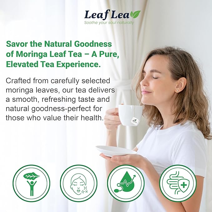 LeafLea 80 Moringa Tea Bags, Premium Moringa Leaf Herbal Tea for Digestive Support and Daily Wellness, Made from Natural Leaves, Caffeine-Free, Non-GMO, Sugar-Free