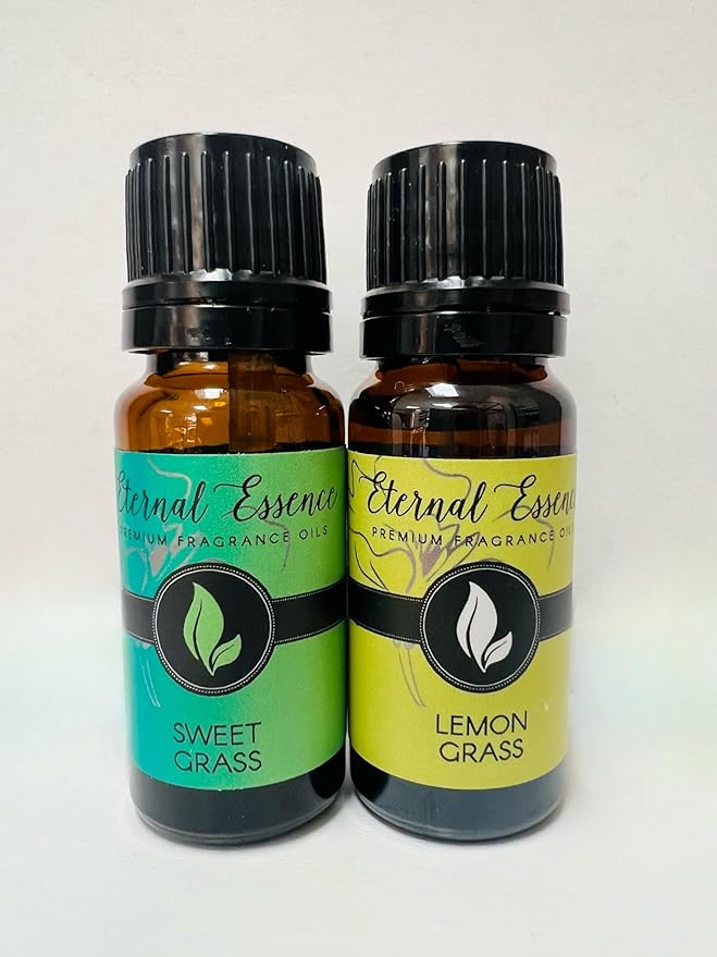 Eternal Essence Oils 2 Pack 10ml Premium Fragrance Oil - Lemon Grass & Sweet Grass - for Candle, Soap Making, Aromatherapy, Diffusers, Home Care, & Humidifiers
