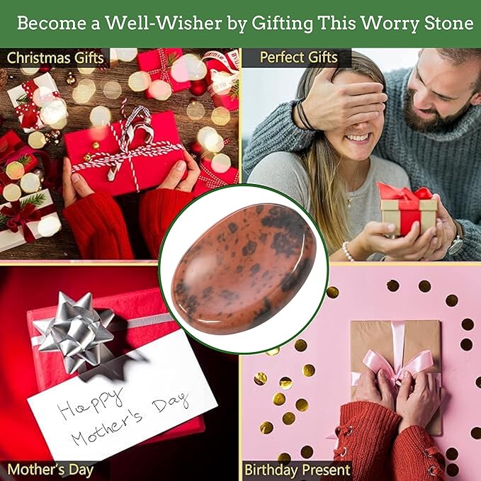 Mahogany Obsidian Worry Stones – Crystal Thumb Worry Stone for Anxiety, Stress – Relaxing and Soothing Balance Stones for Meditation, Stress Relief – Healing Stones and Crystals for Men and Women