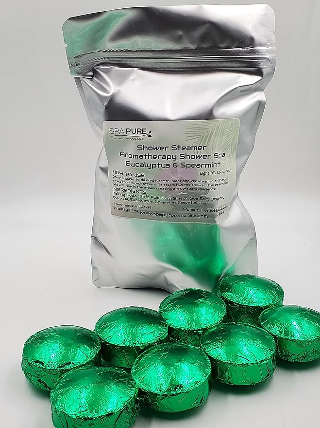 EUCALYPTUS SPEARMINT Aromatherapy Shower Bombs: 100% Natural/Organic Essential Oils - Transform Your Shower - Transform Your Mood (8 Count) Pack of 1