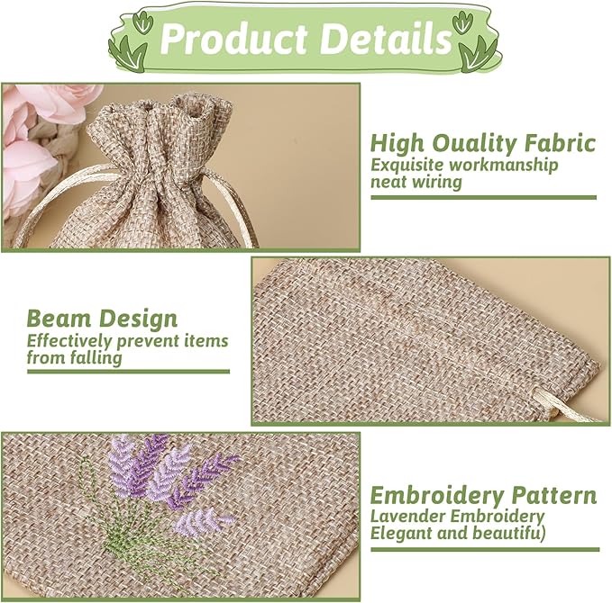 12 PCS Lavender Bags, Burlap Drawstring Bags, Empty Perfume Pouches Drawstring Sachets, Candy Cotton Pouch, Small Jute Bag for Jewelry Candy Wedding