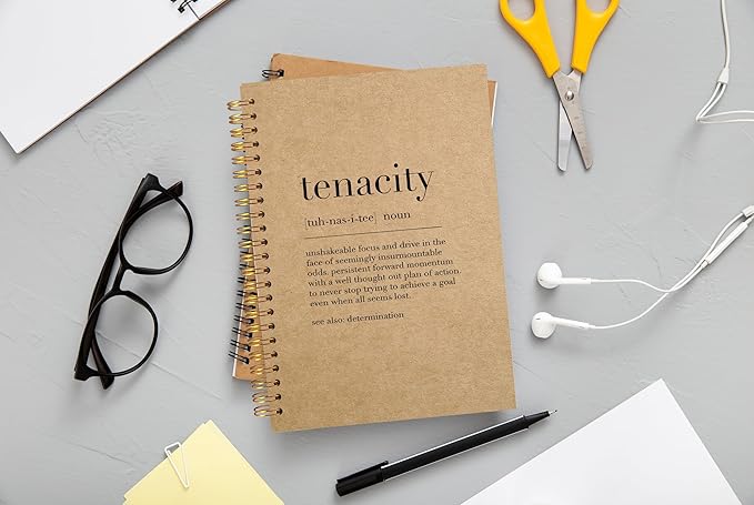 Inspirational Spiral Notebook,Inspirational Journal,Inspirational Journal for Women Men Writing,Tenacity Spiral Notebook 8.3×5.5 Inch Kraft Paper