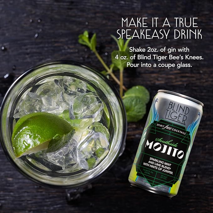 Blind Tiger Southside Mojito 8-Pack | Lime, Mint & Juniper Non-Alcoholic Sparkling Mocktail | Crafted with Natural Ingredients | Mixers, Cocktails, Mocktails | 8.4 fl oz Cans