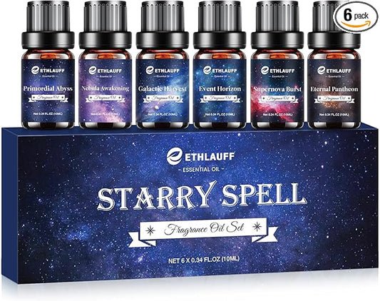 Essential Oil Blends, Starry Spell Essential Oil Set for Diffusers for Home, Humidifiers, Candle Making, Magical Aromatherapy Blends - Stress Relief, Calm Mind, Relax, Meditate, 6x10ml