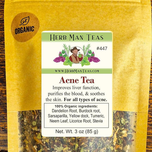 ACNE TEA – Organic Herbal Blend to Support Clear Skin & Complexion – Formulated by Master Herbalist Khabir – 100% Organic, Non-GMO, No Additives