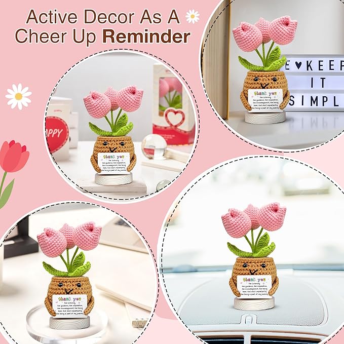 Gossby Handmade Positive Tulip Flower Crochet - Thank You for Listening - Knitted Decor - Thank You, Appreciation, Positive Gift for Women, Teacher, Mom, Friend, Coworker - Christmas, Birthday Gift