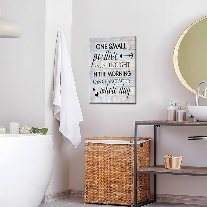 Farmhouse Inspirational Wall Decor for Home Decoration – One Small Positive Thought in the Morning Quote Picture Canvas Prints, Motivational Wall Art for Living Room Bedroom 16x24 inch Framed