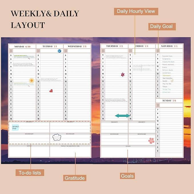 CAGIE Planner 2025-2026 for Women, Hourly Daily Planners July 2025-2026 Calendar Weekly and Monthly Large 25-26 Yearly Academic Agenda with Stickers Hardcover, 8.5 x 11