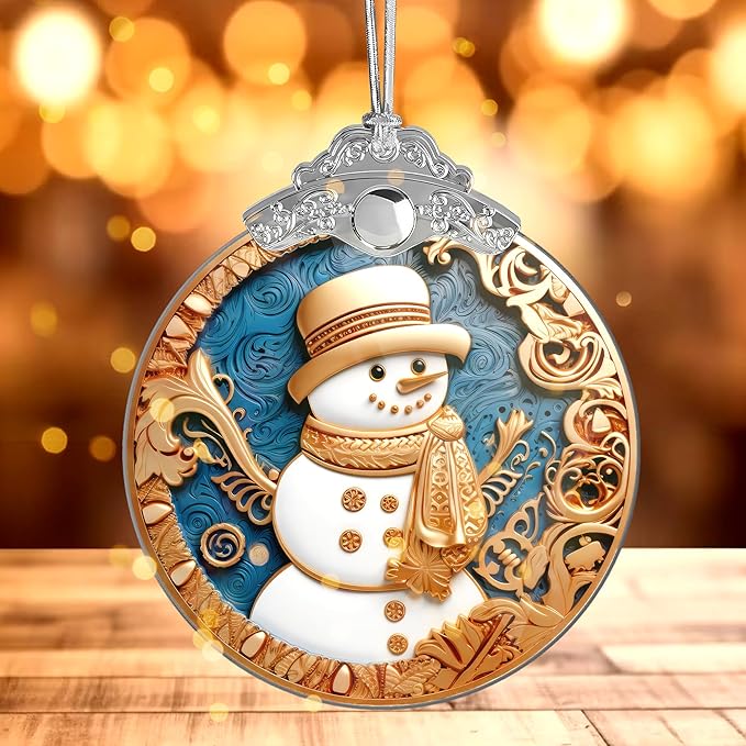 2025 Christmas Ornament, Stained Glass Effections, Christmas Tree 4 Inch Acrylic Ornament Art, Gag Gifts Funny Adult, Christmas Decor (Yellow Hat Snowman)