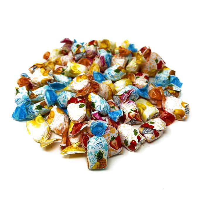 Fruit Filled Hard Candies - 1 lbs - Strawberry, Cherry, Pineapple, Orange and Lemon Flavored Bon Bons Filled with Real Fruit Pulp Candy - American Vintage Candy Snack Assortment - Individually Wrapped, 16 oz.