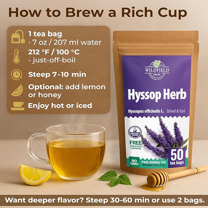 50 Bags Hyssop Dried Herb Hyssop Tea Herbal (Hyssópus Officinális) - 50 Count 1.5 g Tea Bag Herb Hyssops Hissop Hysopp Hisopo
