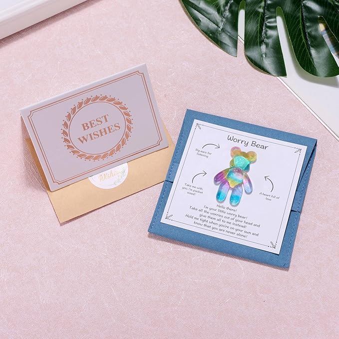 Pocket Bear Hug, Anxiety Relief Gifts, Mental Health Positivity Gift for Men Women, Autism Fidget Gifts, Surgery Worry Gift, Thoughtful Present for School Anxiet, Rainbow Blue