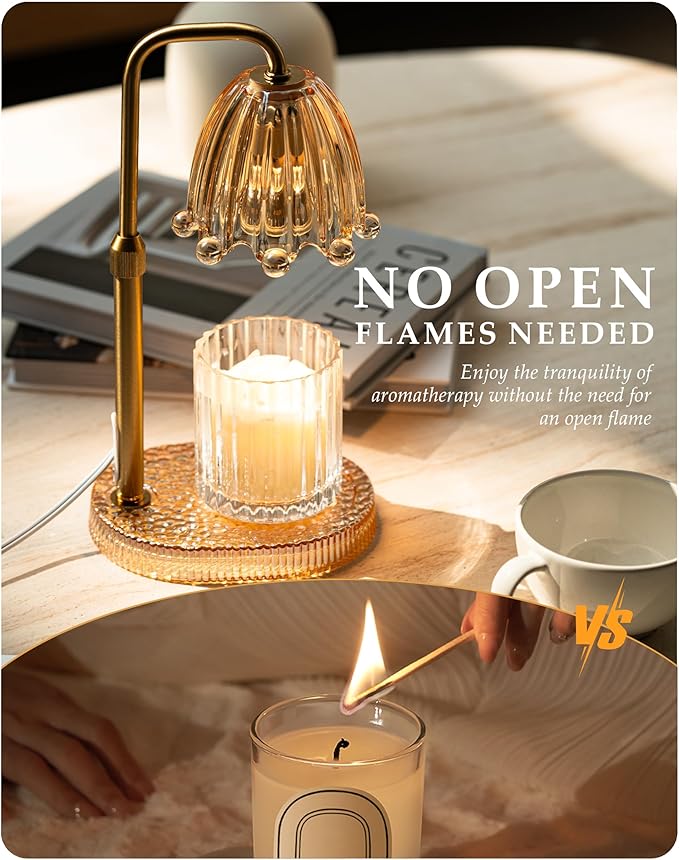 Candle Warmer Lamp with Timer, Dimmer & Adjustable Height, 20MM Crystal Base, 2 Blubs, Fit Jar Scented Candles, Safe Aromatherapy Light for Sleep, Work, Yoga, Bedroom, Office, Gift for Women