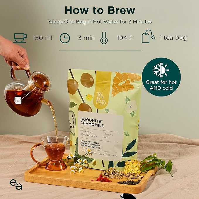 Tea Facto Goodnite* Chamomile Tea Bags with Chrysanthemum Tea for Soothing Comfort - 50 Bulk Pack