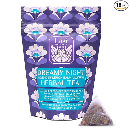 Dreamy Night Sleep Tea (1.65 oz, Pack of 18 Tea Bags) – Sleepytime Calming Caffeine Free Tea Herbal Blend with Valerian Root, Chamomile, Lemon Balm, Passionflower and Lavender for Bedtime