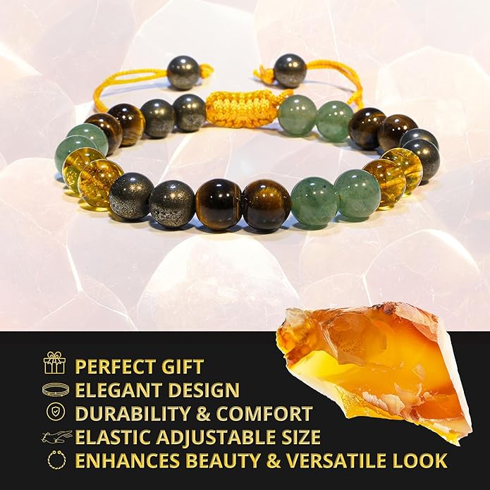 Energy Protection Crystal Handmade Adjustable Bead Bracelet Perfect for Men, Women’s Gift - Gemstone Healing Stretch Bracelet Pulsera Para Hombre Mujer Stocking Stuffer