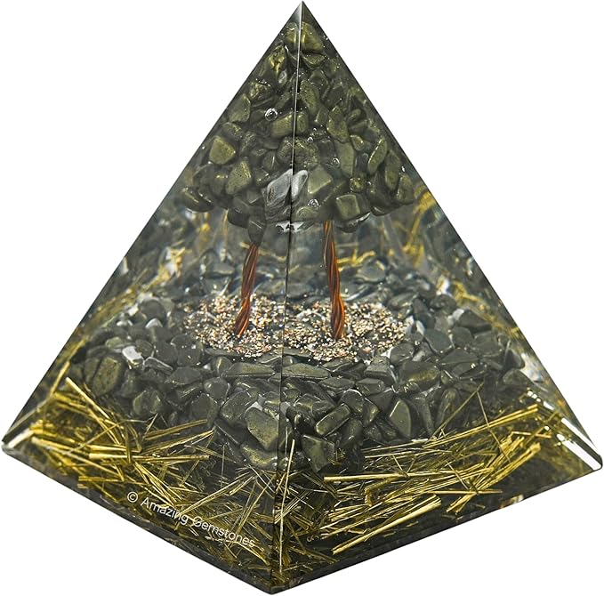 Amazing Gemstone Organite Orgone Pyramid Extra Large 105 MM - Orgone Energy Pyramid with Pyrite Crystals and Healing Stone - Orgonite Pyramids Crystals and Positive Energy