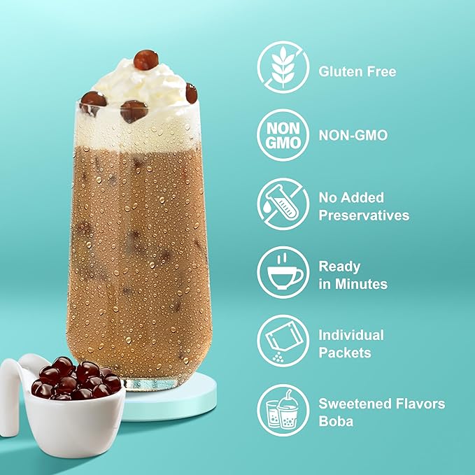 J WAY Instant Vanilla Latte Coffee Kit with Authentic Brown Sugar Tapioca Boba, Ready in Under One Minute, Paper Straws Included - 3 Servings