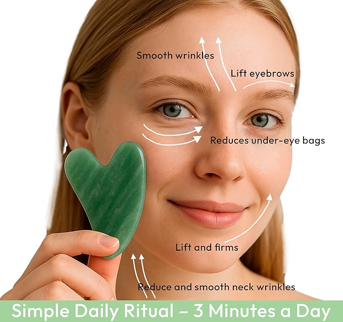 Jade Gua Sha Facial Tool - 100% Natural Xiuyan Jade Authentic Stone for Face Sculpting, Puffiness Relief, Lymphatic Drainage & Skin Glow