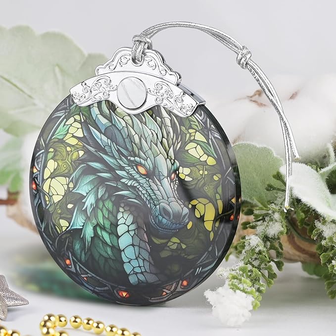 Christmas Ornament, 2025 Ornaments for Christmas Tree, Stained Glass Hanging Ornament, Holiday Ornaments, Unique Gift Idea - Dragon