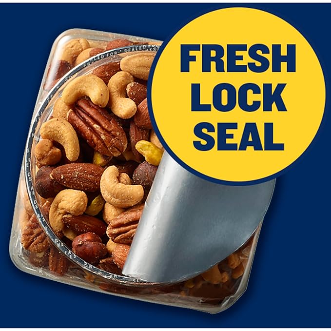 PLANTERS Deluxe Mixed Nuts, Cashews, Almonds, Pecans, Pistachios, Hazelnuts, Roasted with Sea Salt, Party Snacks, Plant-Based Protein Nut Mix, Snacks for Adults, After School Snack Mix, 27oz