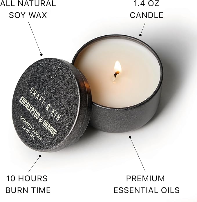 Craft & Kin Scented Votive Candles - Set of 6 | Small Luxury Fall Scented Candles Gifts, Assorted Scents, 15-20 Hours Burn Time Each